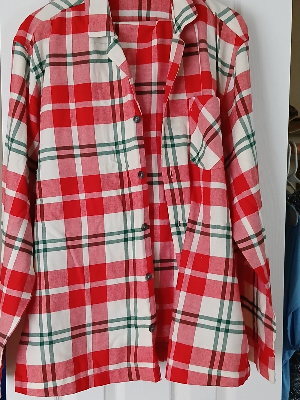 Old Navy Red and White Plaid Button-Up Jacket with Green Accents